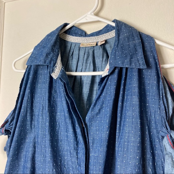Anthropologie holding horses chambray cold shoulder tie sleeve top 6 - Picture 3 of 8